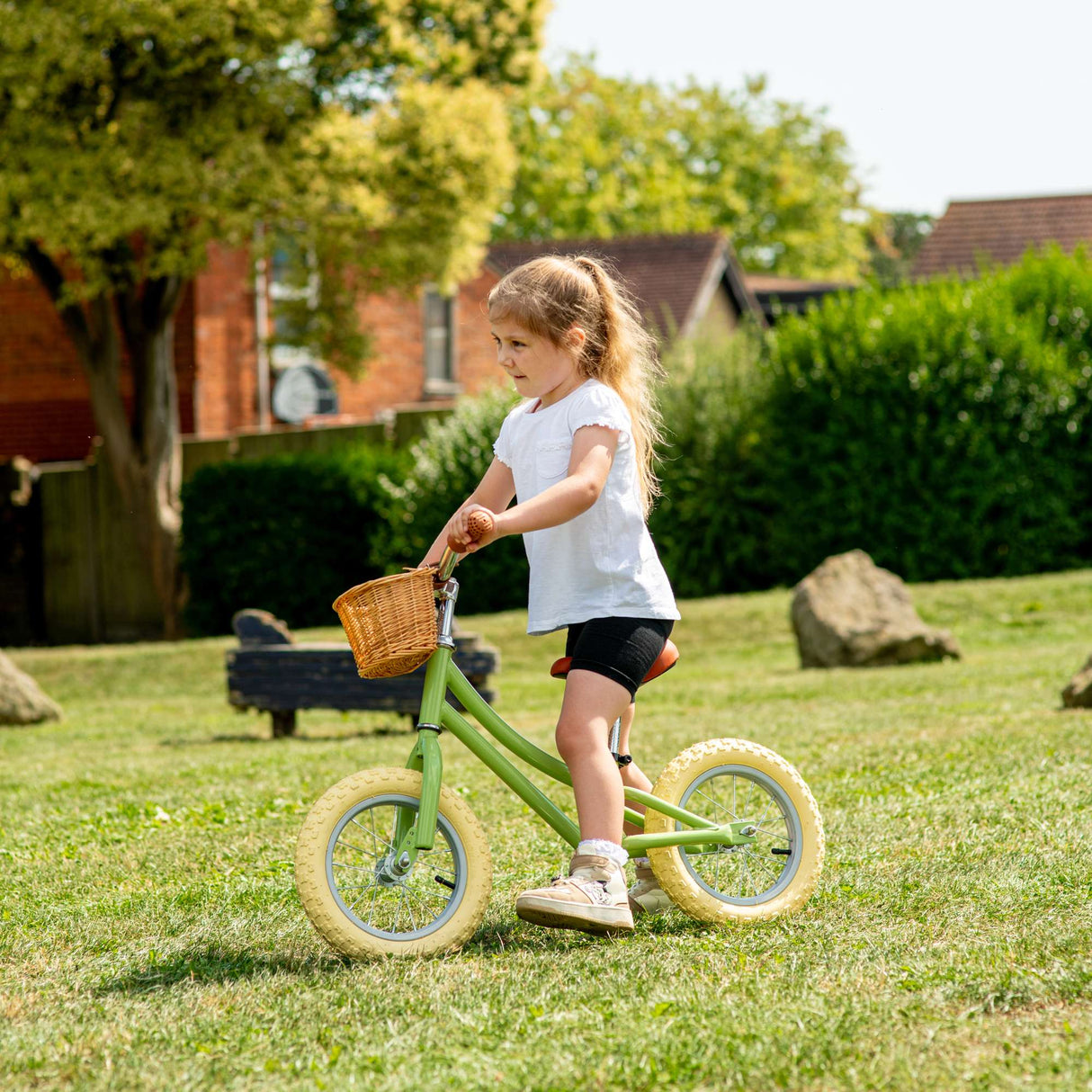 Green Toddlers Balance Bike With Basket