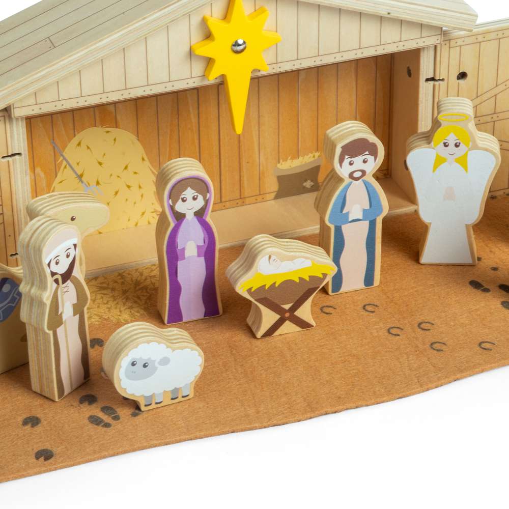 Christmas 13pc Traditional Wooden Nativity Set for Kids