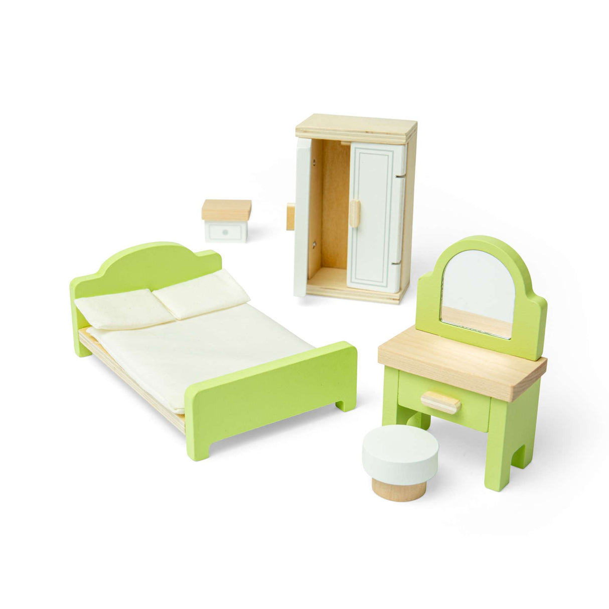 Bedroom Set- Wooden Doll House Furniture, Room Sets for Kids Dolls