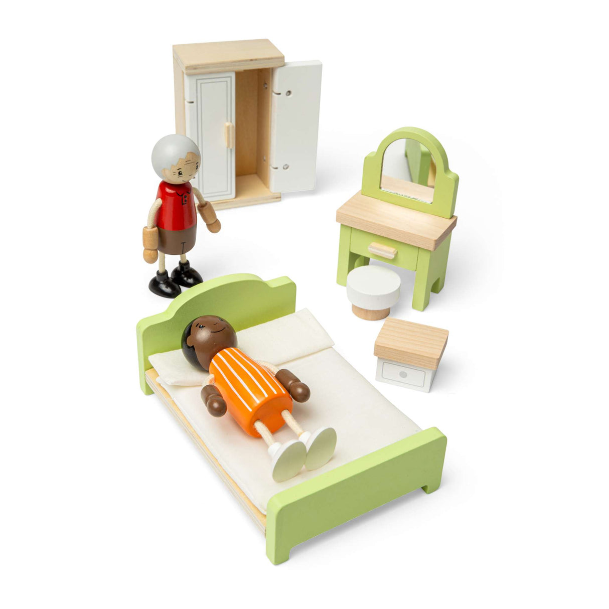 Bedroom Set- Wooden Doll House Furniture, Room Sets for Kids Dolls