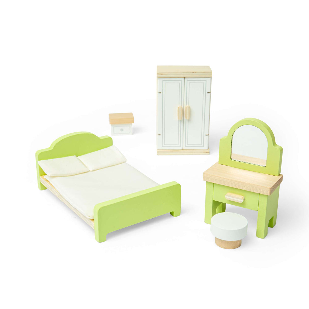 Bedroom Set- Wooden Doll House Furniture, Room Sets for Kids Dolls