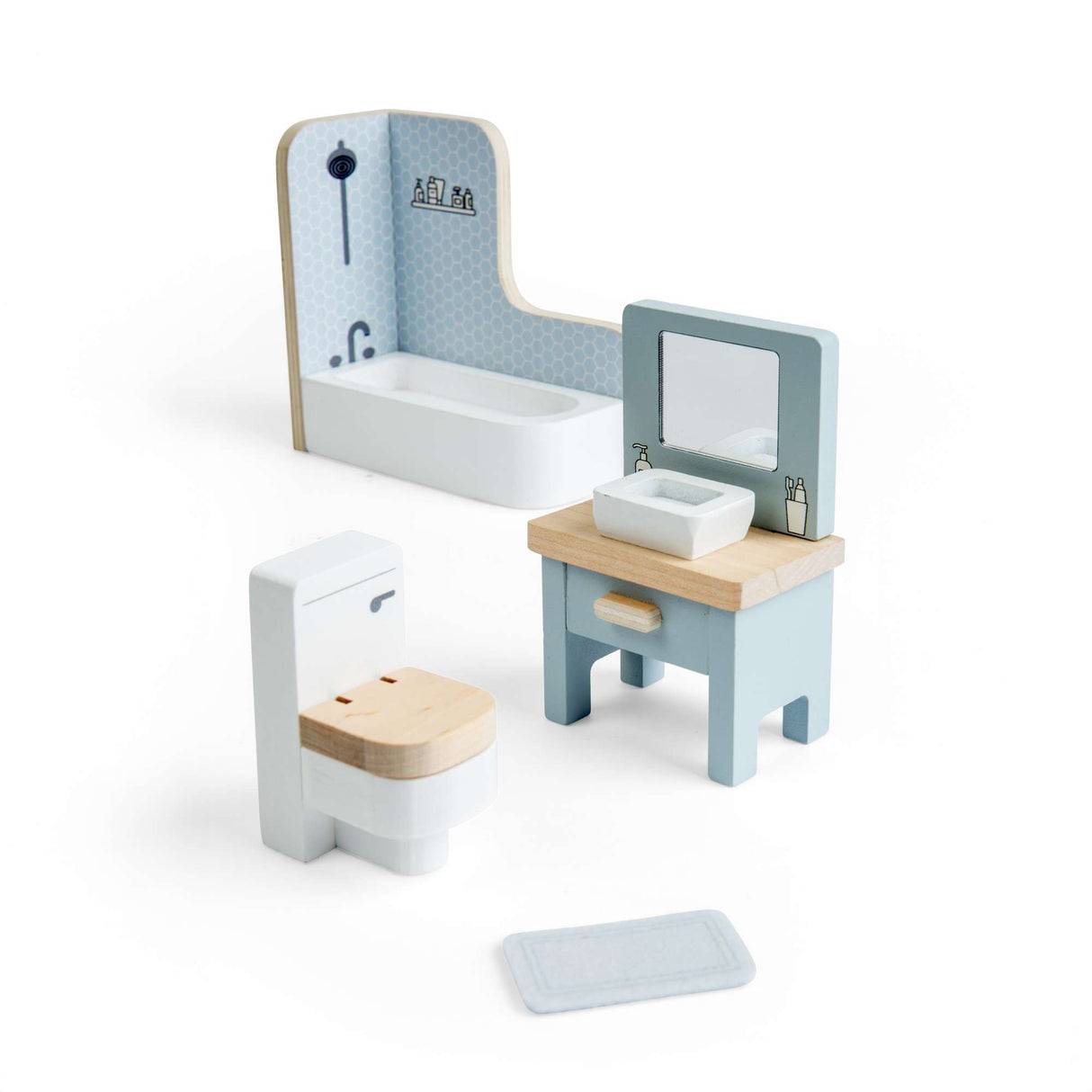 Bathroom Set - Wooden Dolls House Furniture, Dollhouse Accessories