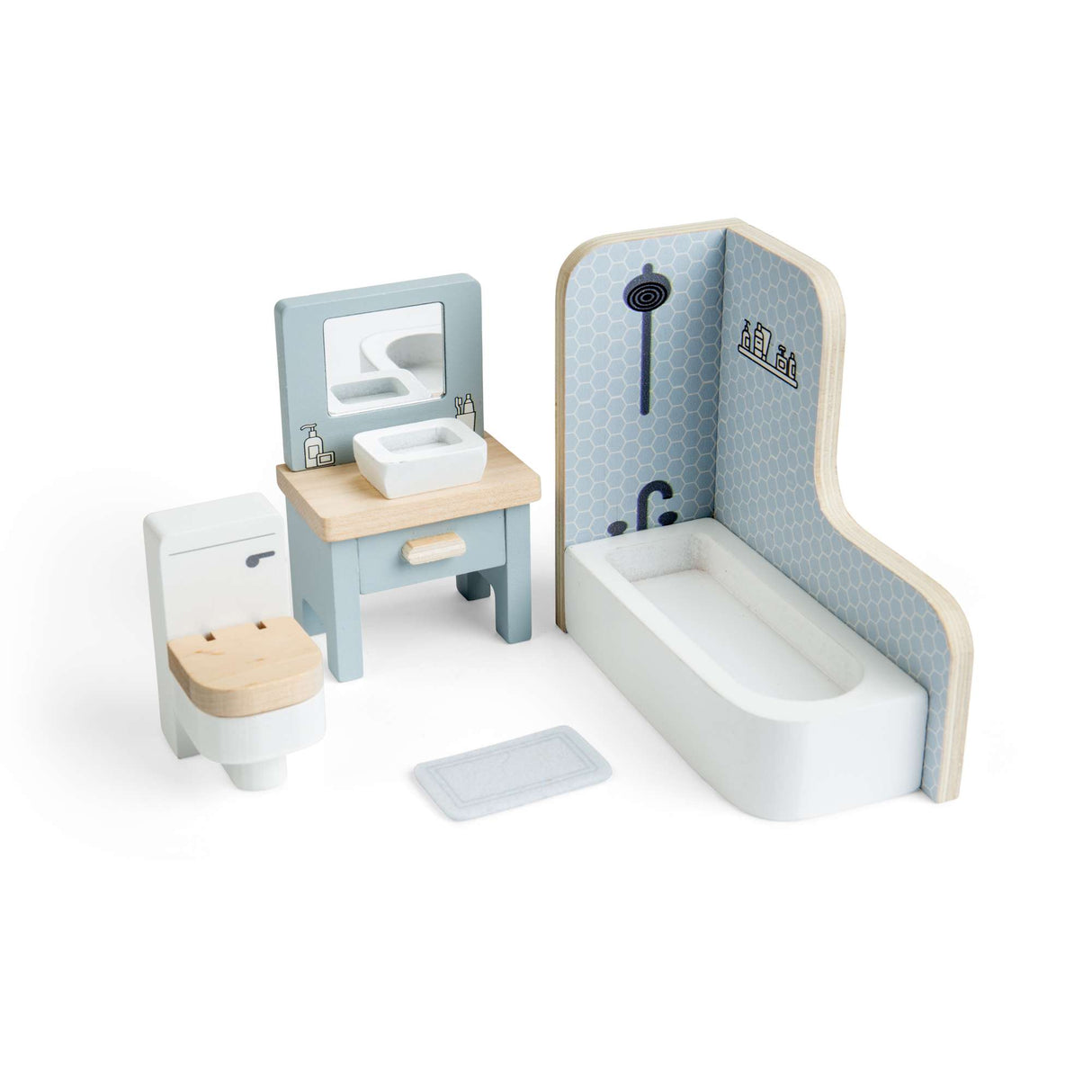 Bathroom Set - Wooden Dolls House Furniture, Dollhouse Accessories