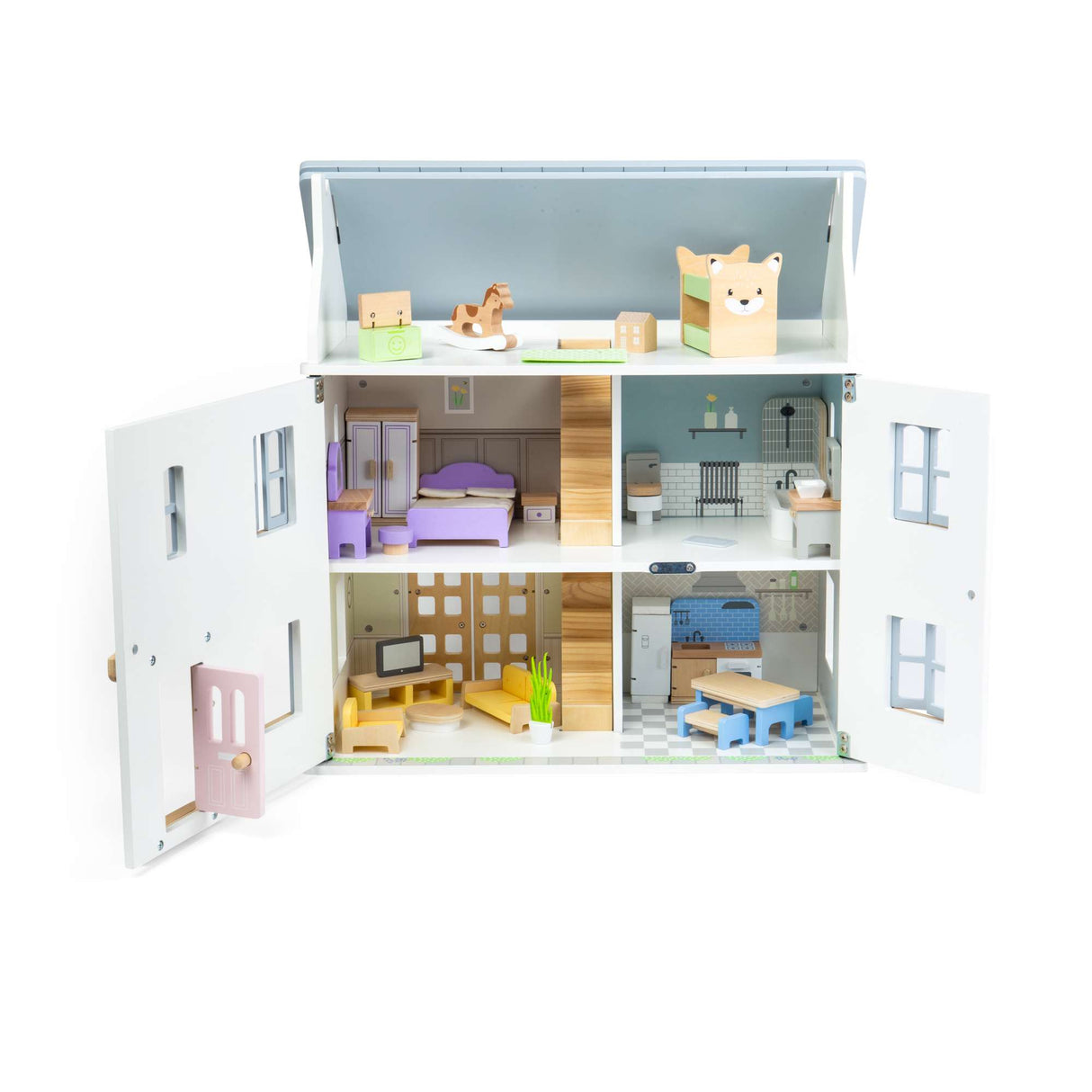 Dolls House Furniture Set- Kids Wooden Doll House Accessories Pack