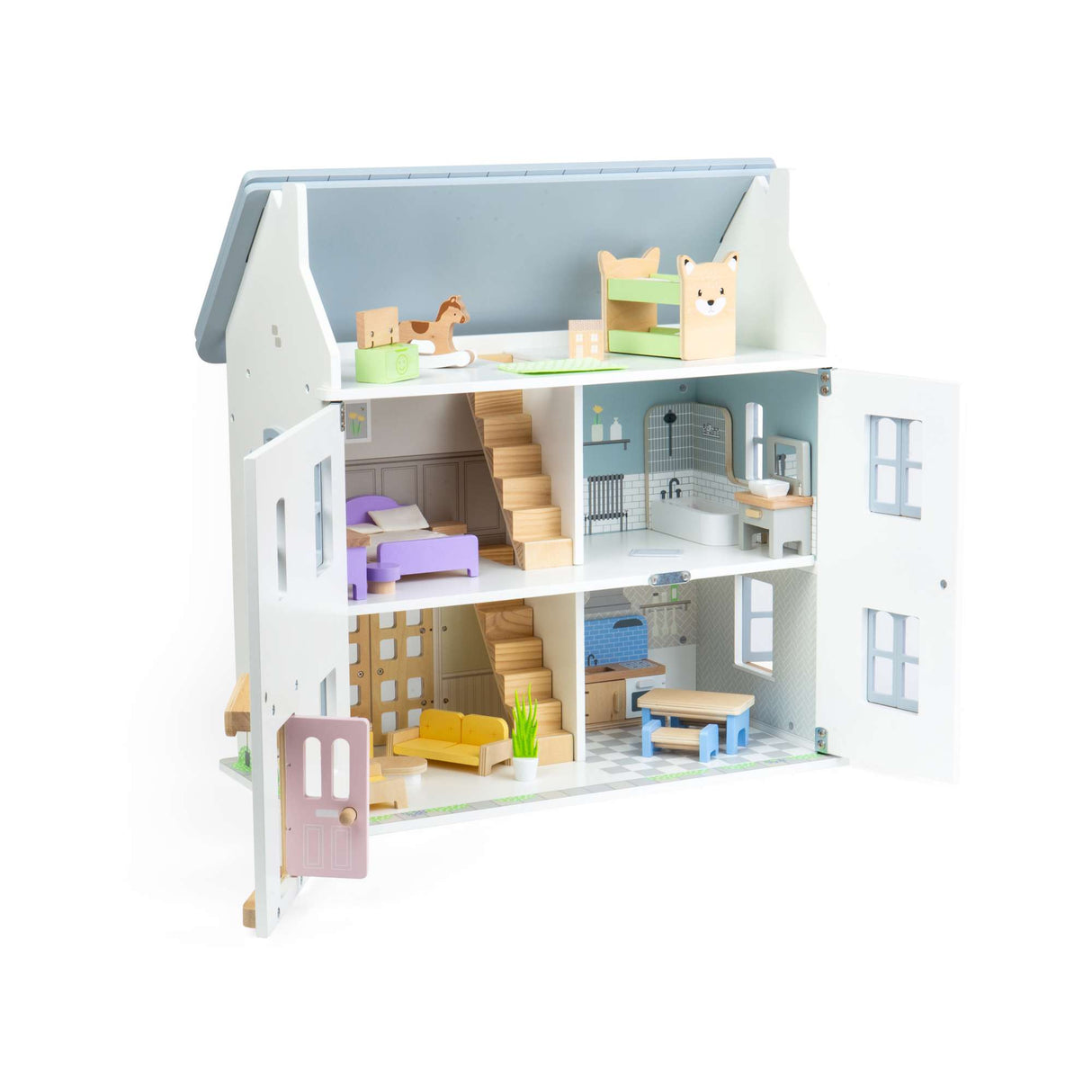 Dolls House Furniture Set- Kids Wooden Doll House Accessories Pack
