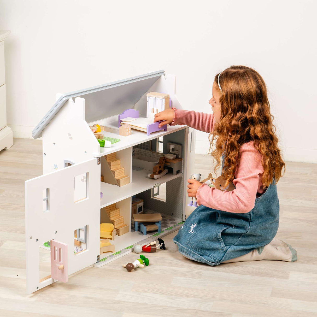 Dolls House Furniture Set- Kids Wooden Doll House Accessories Pack