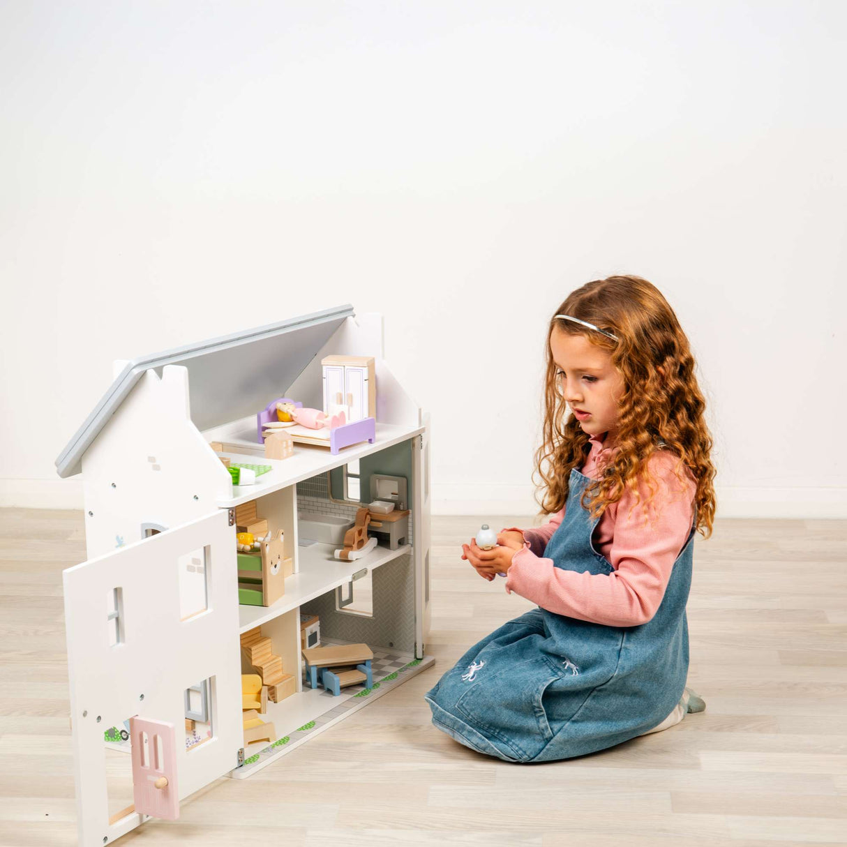 Dolls House Furniture Set- Kids Wooden Doll House Accessories Pack