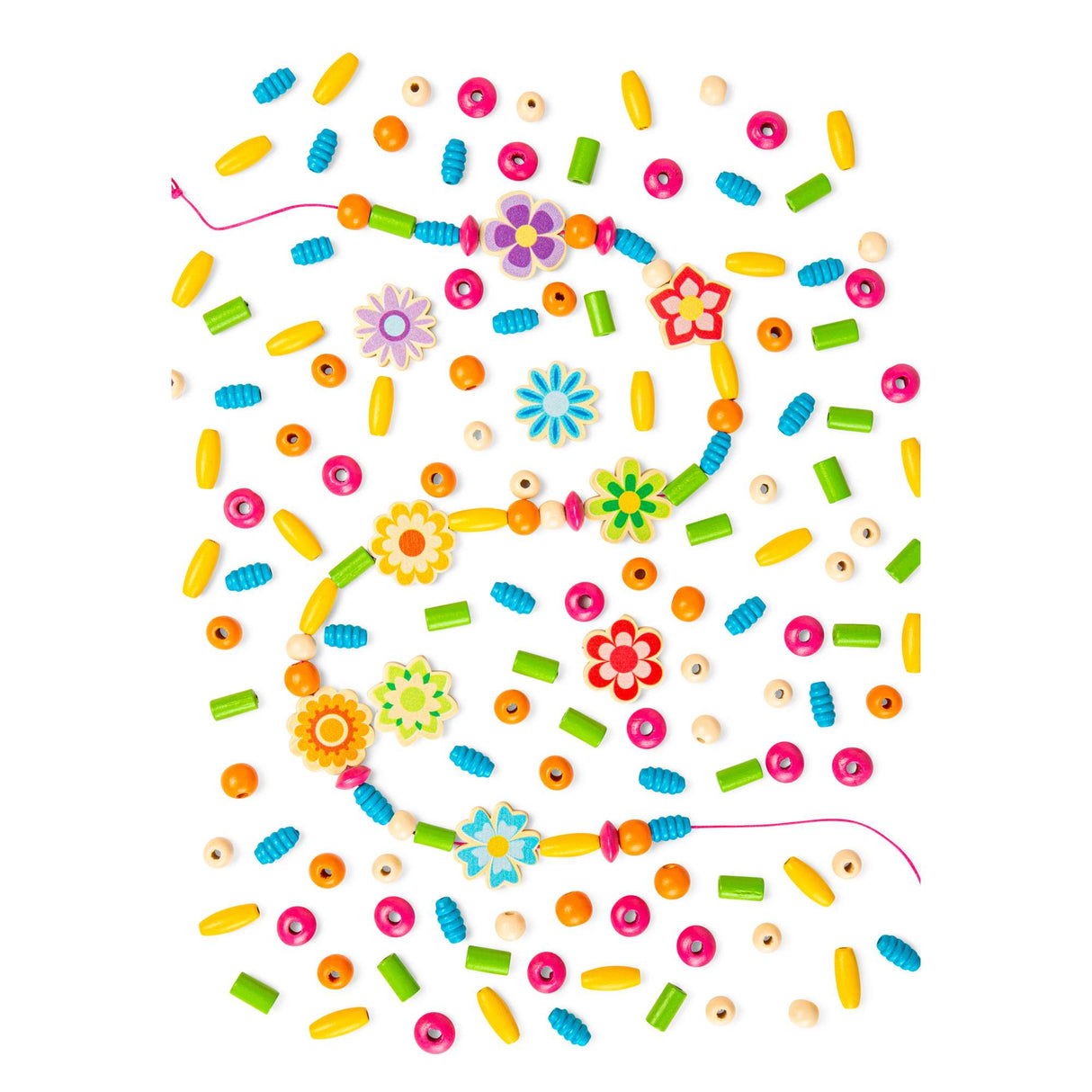 Bigjigs Toys Summer Flowers Jewellery Set- Kids Wooden Bead Bracelet Making Kit