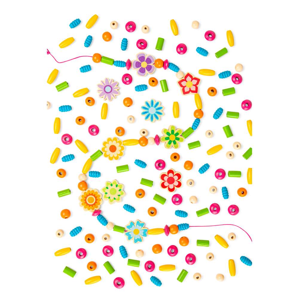 Bigjigs Toys Summer Flowers Jewellery Set- Kids Wooden Bead Bracelet Making Kit