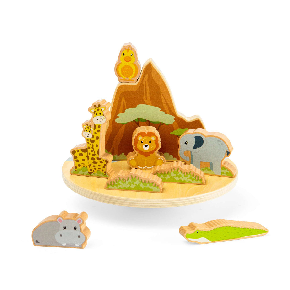 Bigjigs Toys Safari Wobble Board- Toddler Balance Toy with Wooden Safari Animals