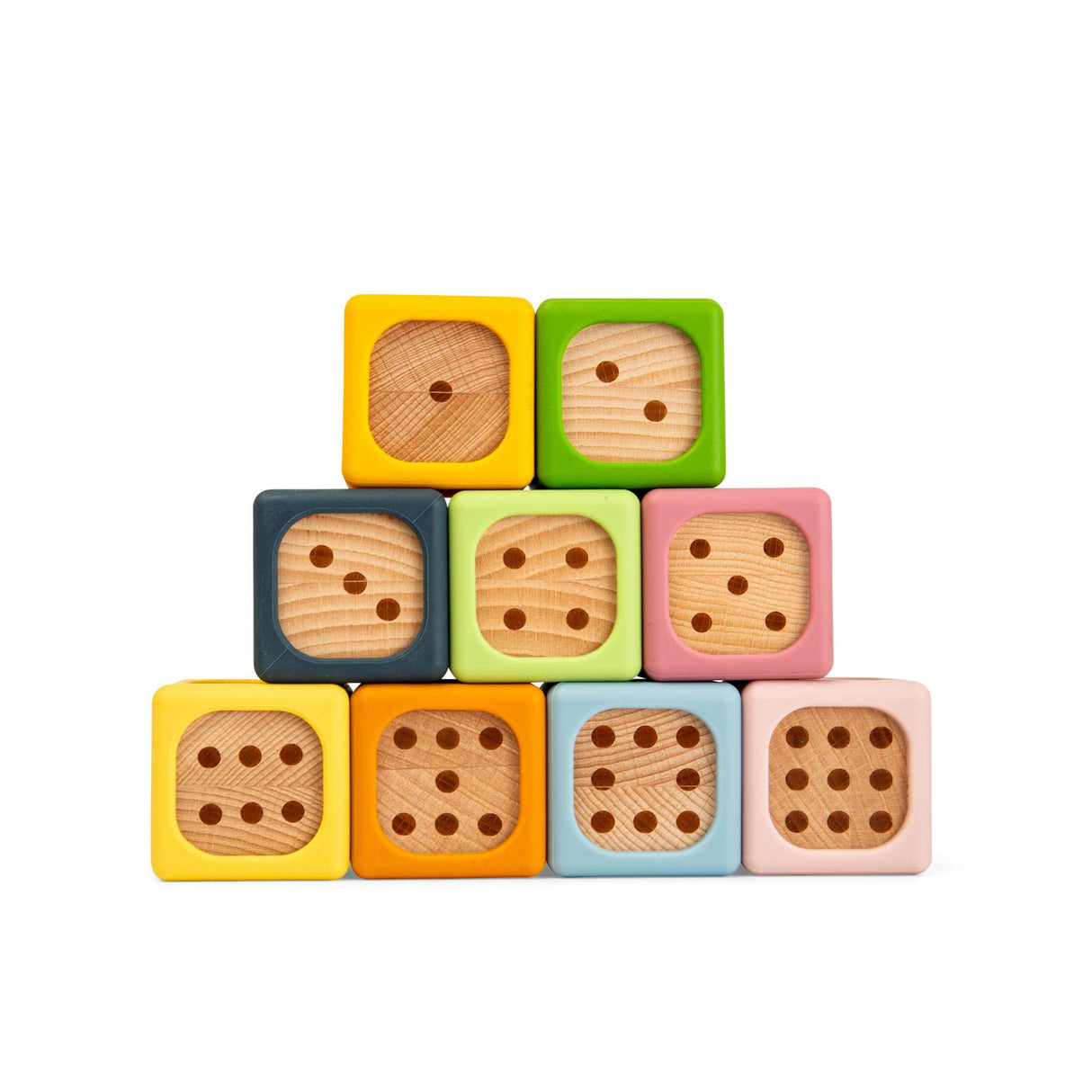 Soft Sorting Blocks - 9 Piece Wooden & Silicone Baby Block Set