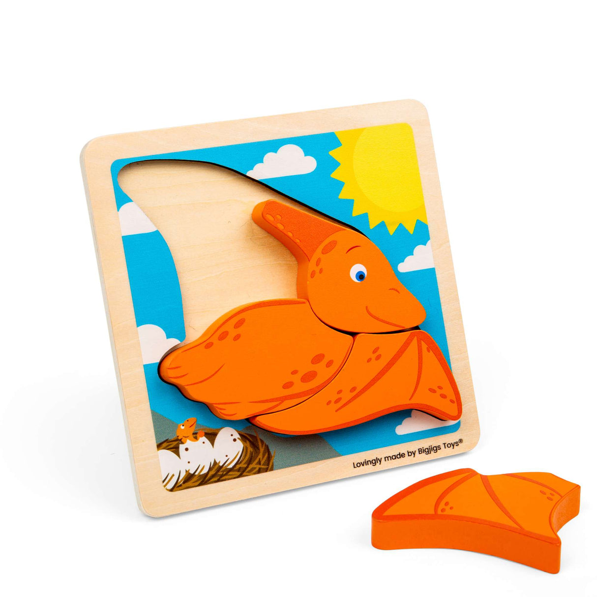 Bigjigs Toys Chunky Lift Out Pterodactyl- Dinosaur Wooden Puzzle for Toddlers