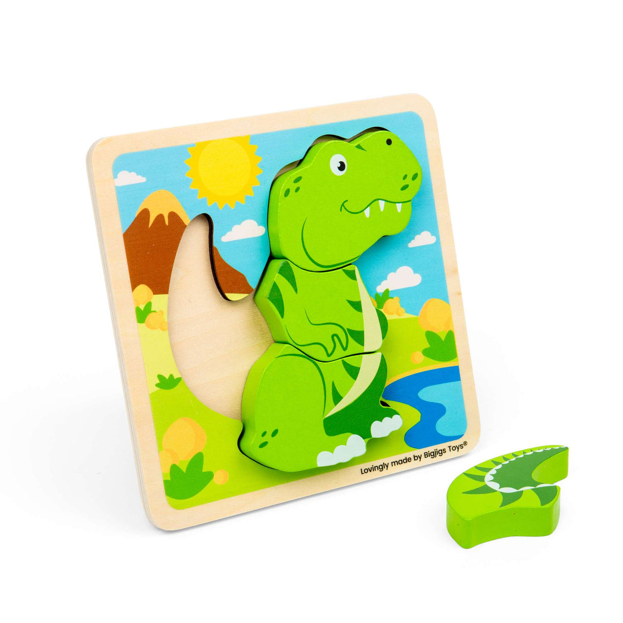 Bigjigs Toys Chunky Lift Out T-Rex- Wooden Puzzle for Toddlers, Dinosaur Puzzles