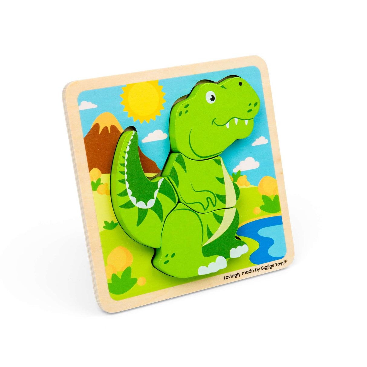 Bigjigs Toys Chunky Lift Out T-Rex- Wooden Puzzle for Toddlers, Dinosaur Puzzles