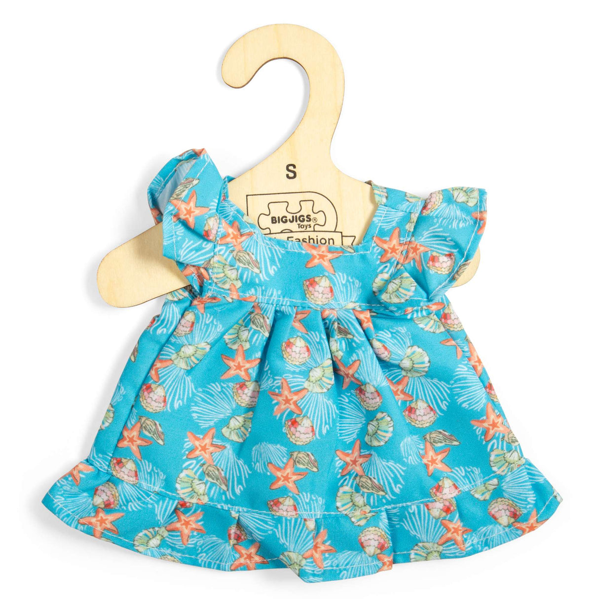 Bigjigs Toys Blue Dress with Shells-Small-Doll Clothes, Seashell Ragdoll Dresses