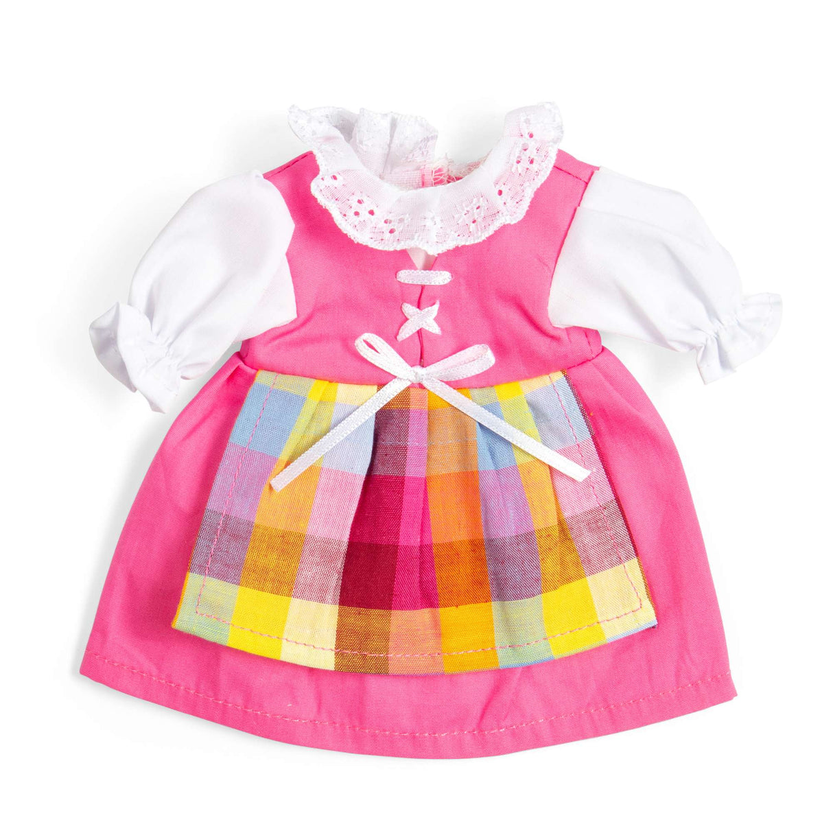 Bigjigs Toys Pink Dress with Pinafore- Small- Doll Clothes for Kids' Soft Dolls