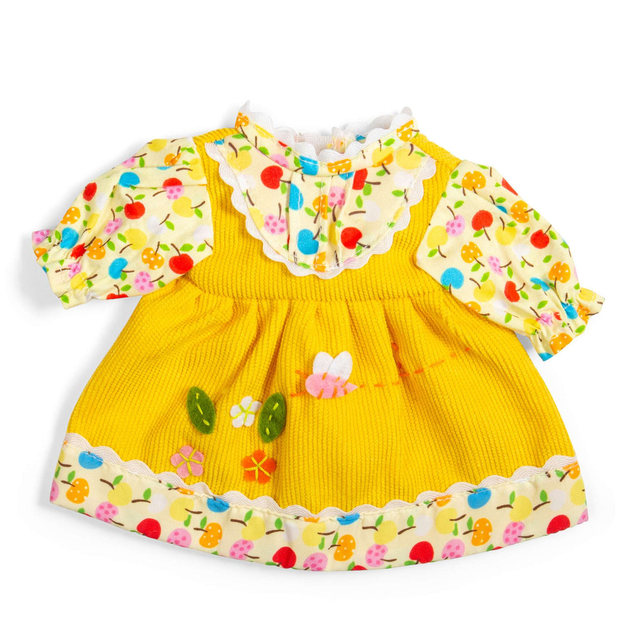 Yellow Floral Doll Dress (Small) - Outfit For Dressing Soft Dolls