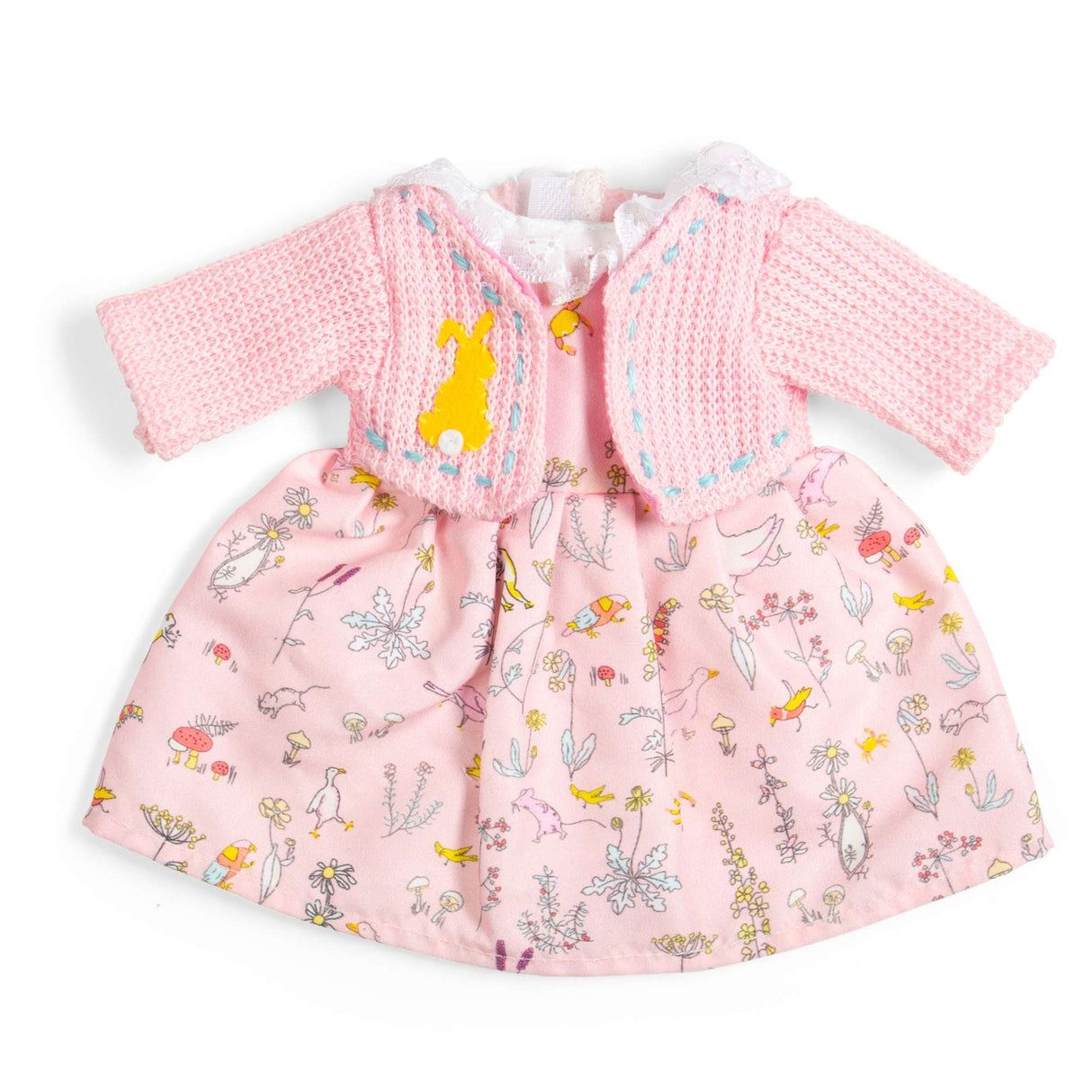 Wildlife Dress And Pink Cardigan (Medium)-Kids' Soft Dolls Clothes