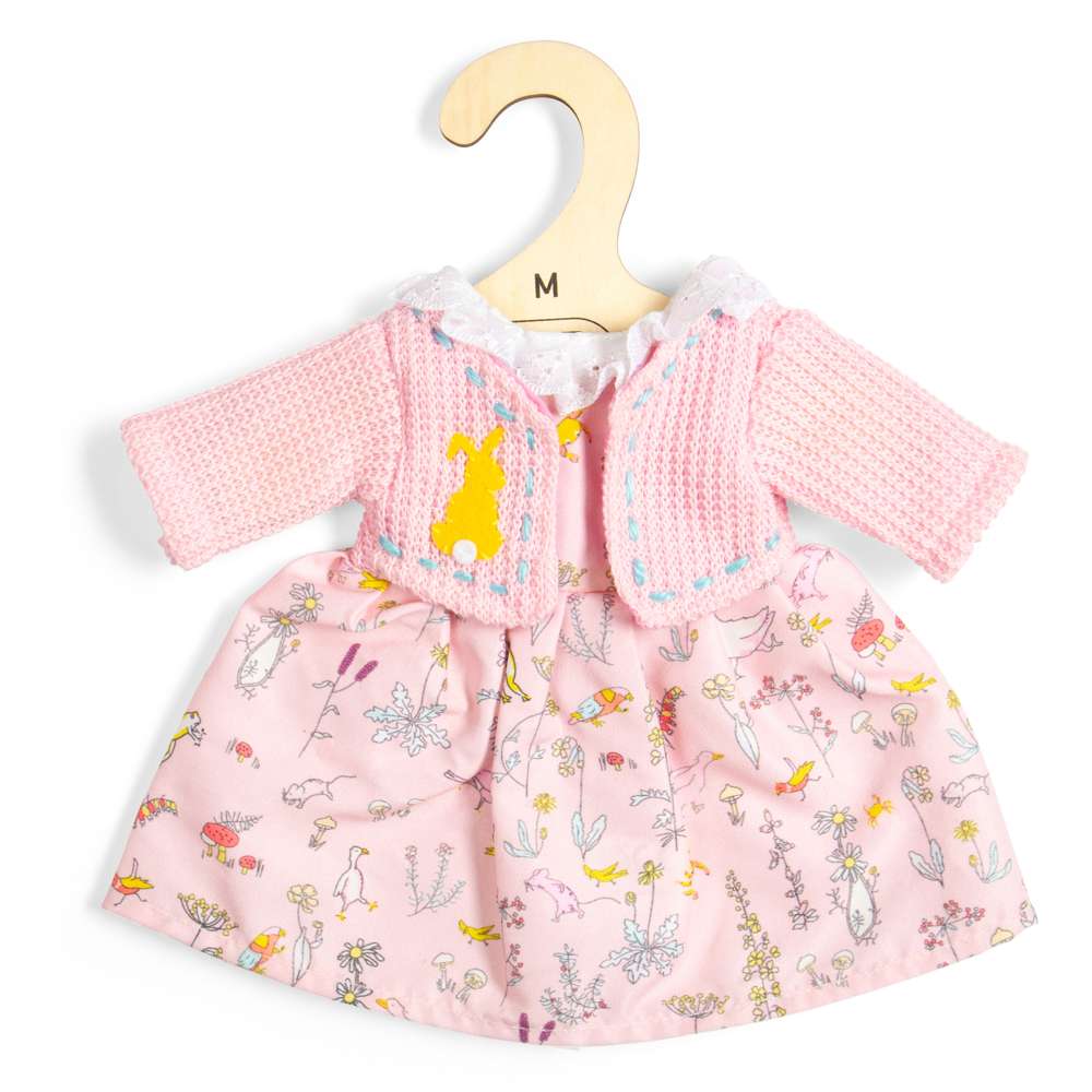 Wildlife Dress And Pink Cardigan (Medium)-Kids' Soft Dolls Clothes