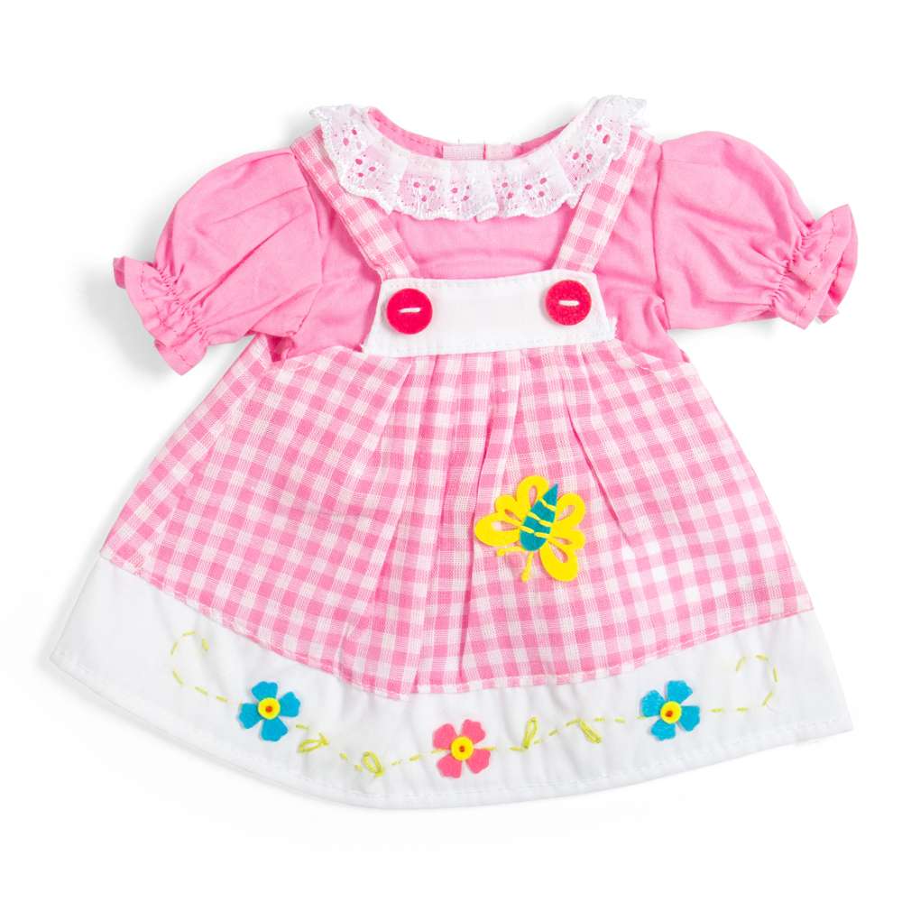 Pink Checkered Pinafore Dress (Medium)- Soft Dolls Clothes for Kids