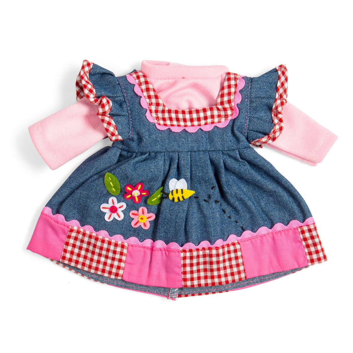 Denim Dress With Pink Trim (Medium)- Kids Soft Toy Dolls Clothing