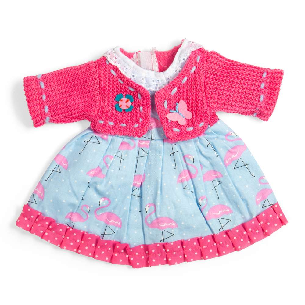Flamingo Dress With Pink Cardigan (Medium) - Dolls Clothes for Kids