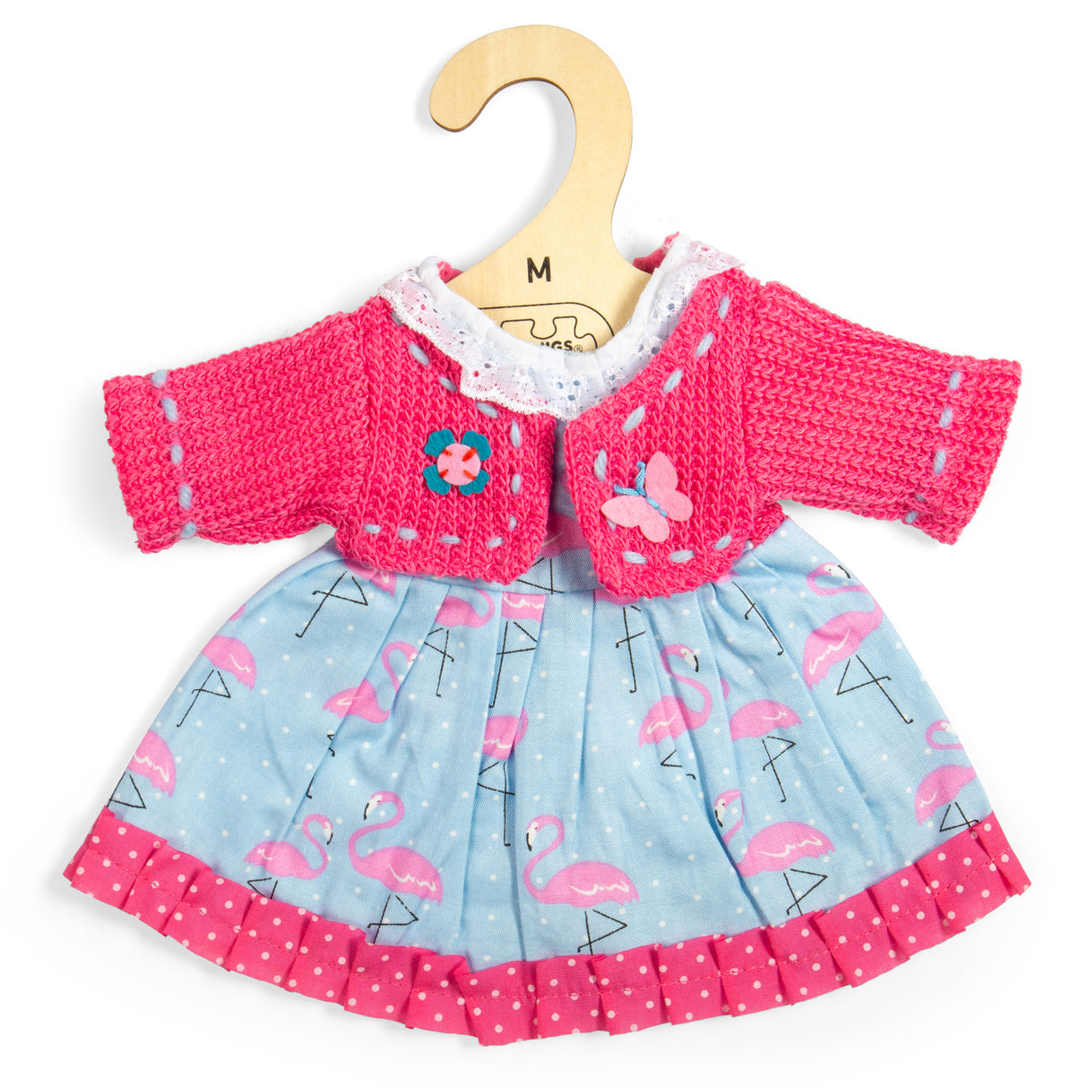 Flamingo Dress With Pink Cardigan (Medium) - Dolls Clothes for Kids