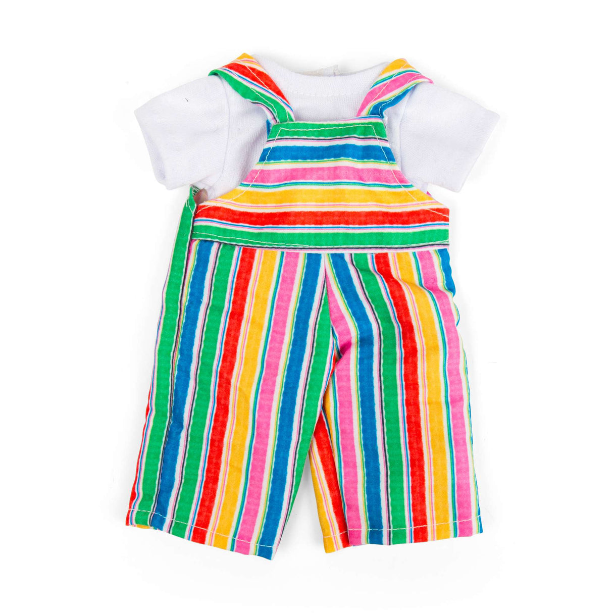 Striped Dungarees and White T-Shirt (Small) - 2pcs Doll Clothes Set