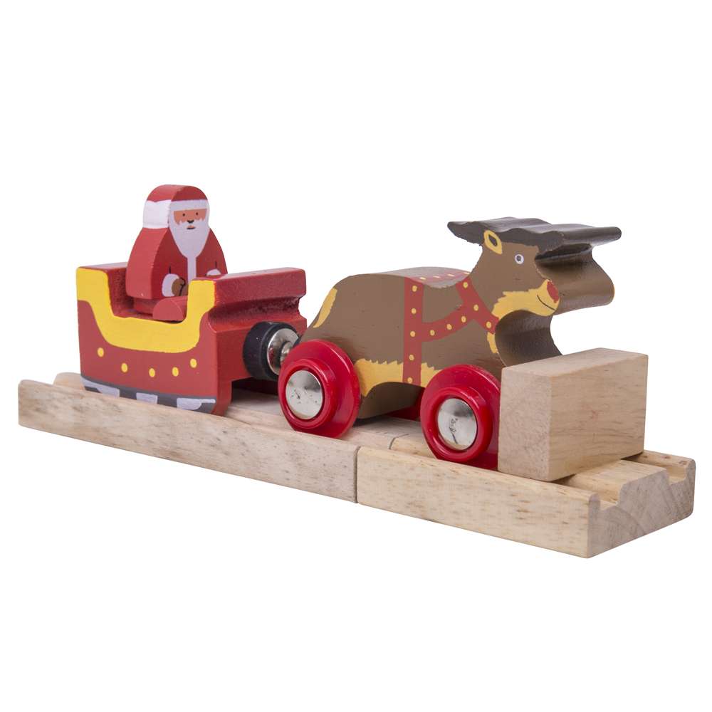Santa Sleigh with Reindeer Wooden Train Accessory
