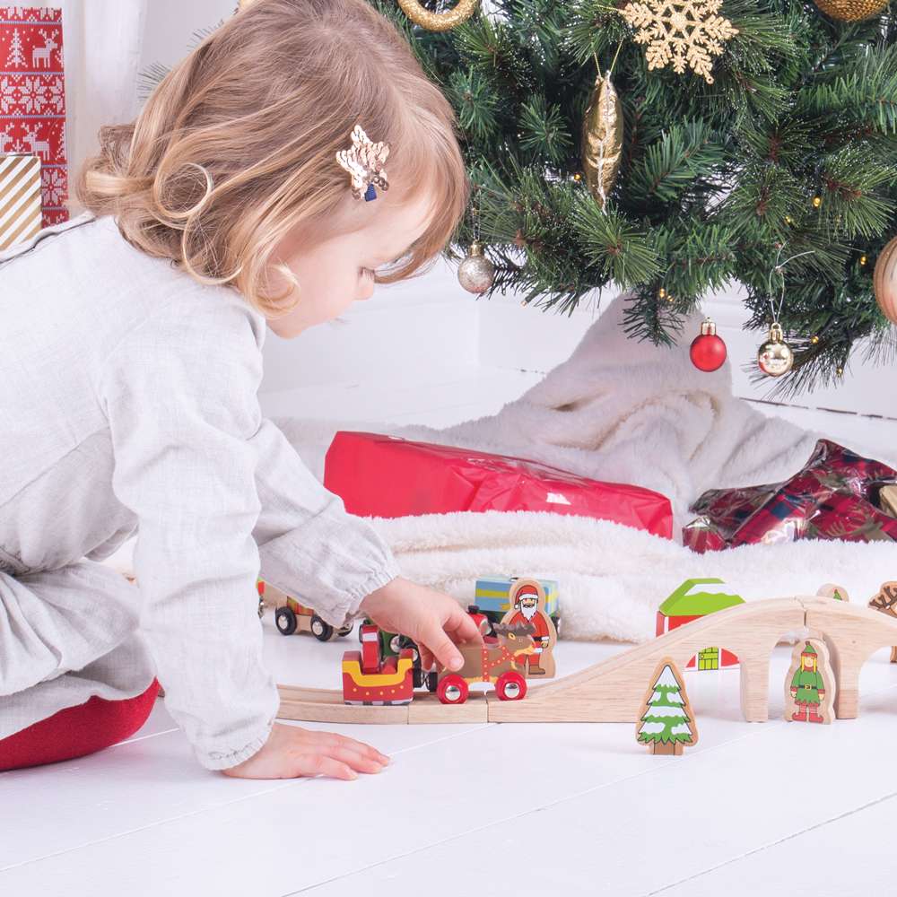 Santa Sleigh with Reindeer Wooden Train Accessory