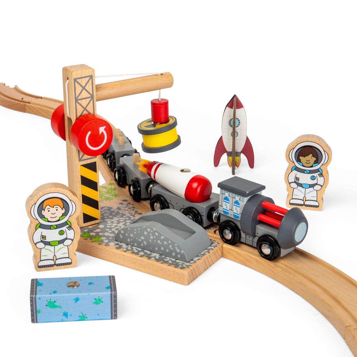 Space Train Kids Wooden Railway Engine & Carriages