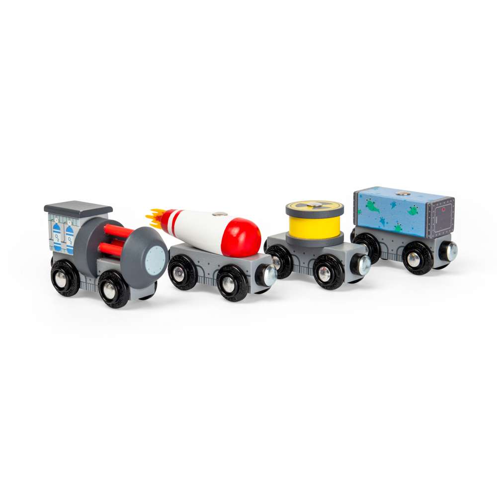 Space Train Kids Wooden Railway Engine & Carriages