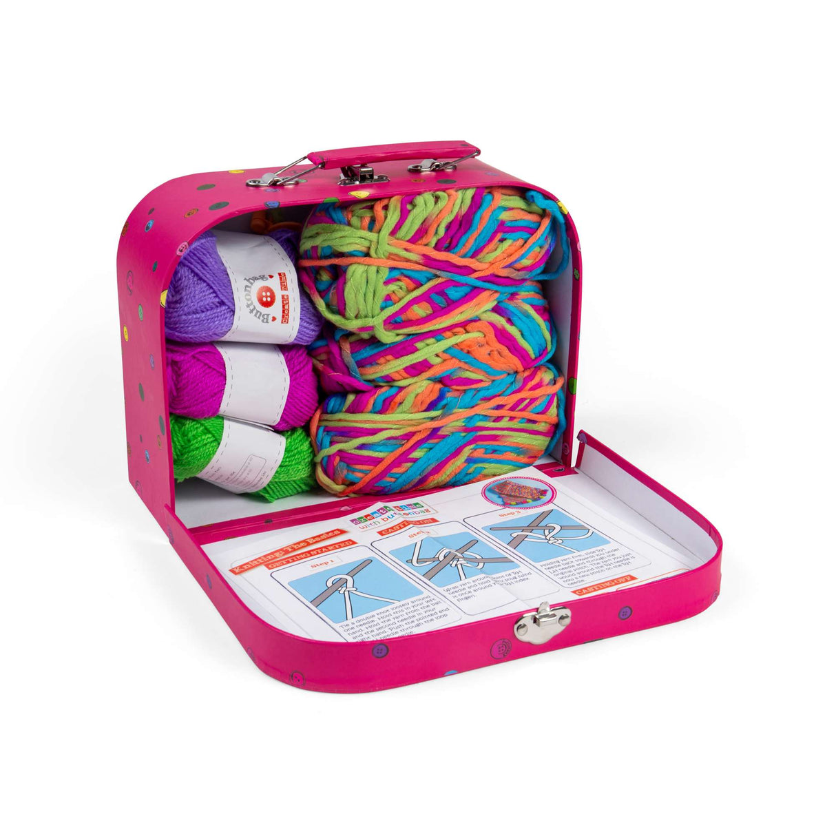 Beginner Pompom Scarf Knitting Kit - Easy Garter Stitch, Chunky Wool