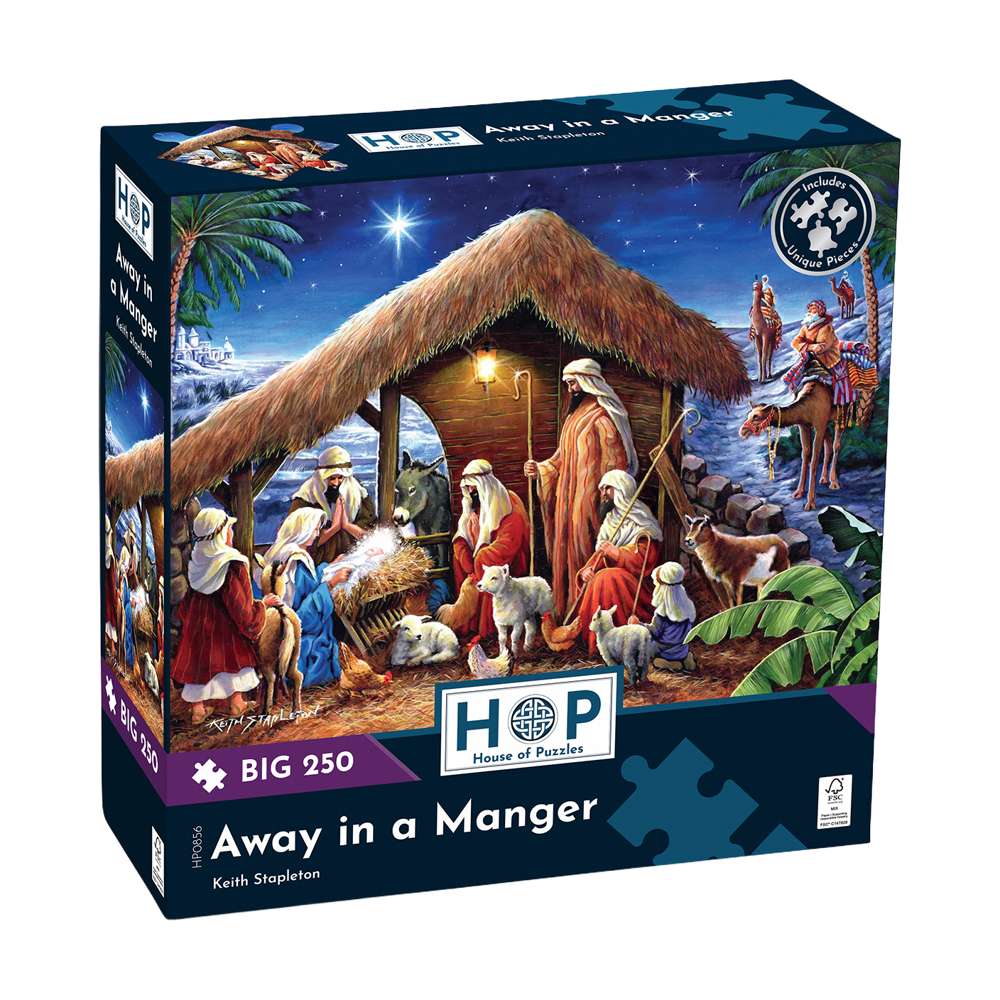 The House of Puzzles Away in a Manger BIG 250 Jigsaw Puzzle- Christmas Jigsaws