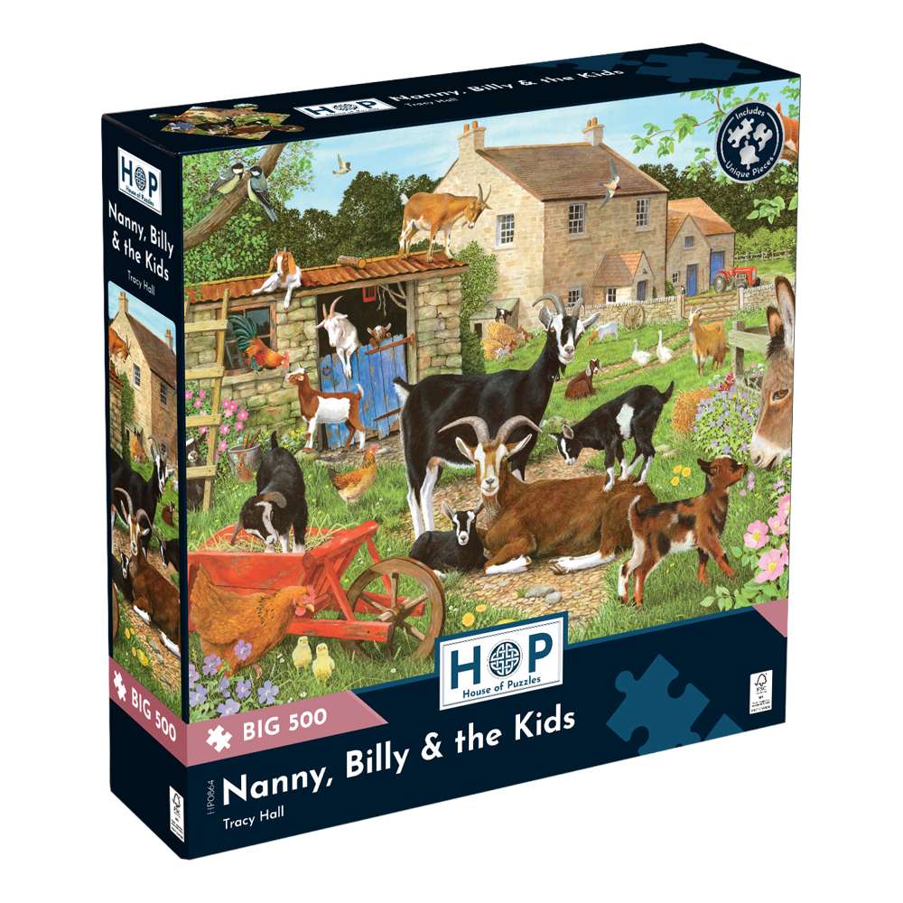 The House of Puzzles Nanny, Billy & the Kids BIG 500 Jigsaw Puzzle- Farm Jigsaws