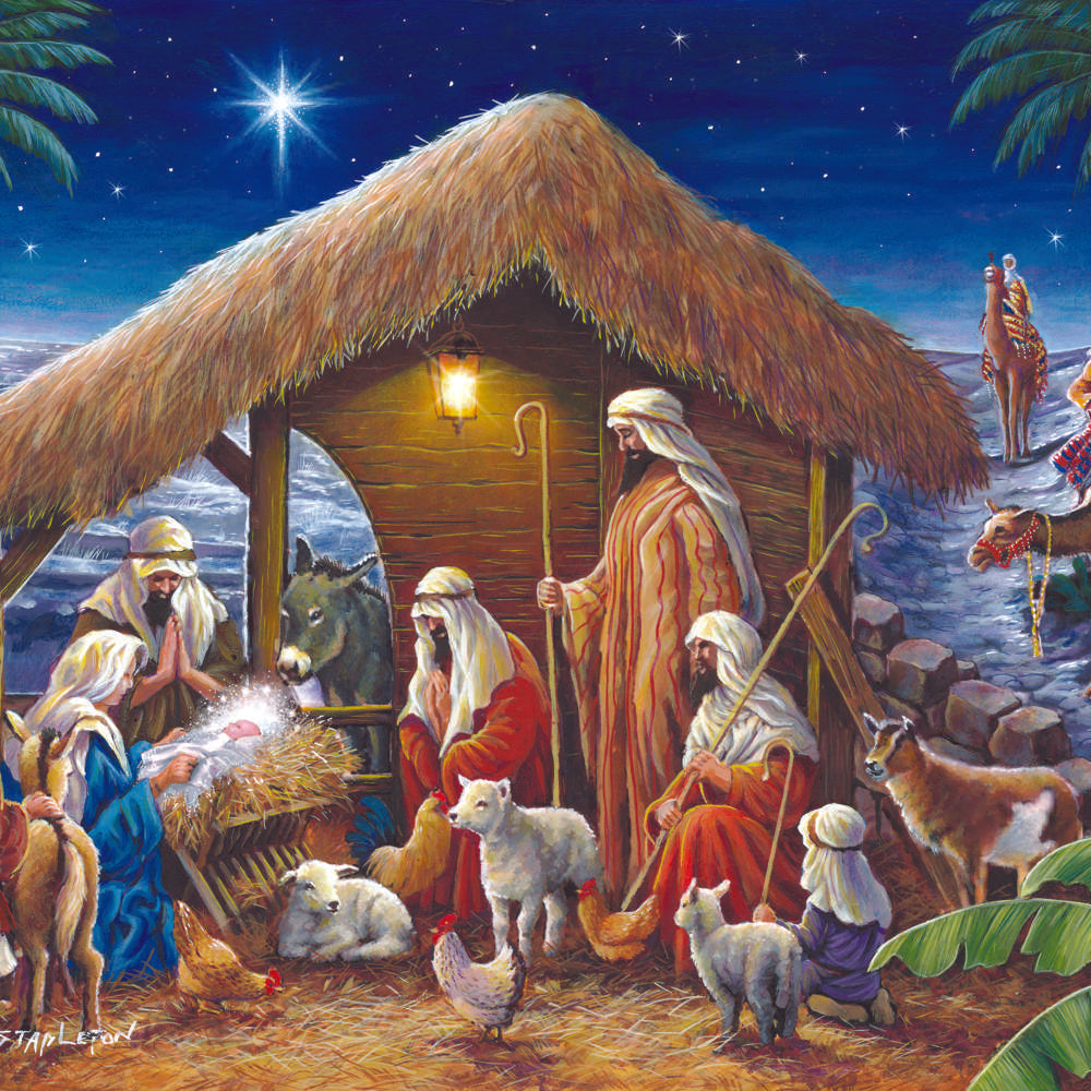 The House of Puzzles Away in a Manger 1000 Piece Puzzle - Christmas Jigsaw