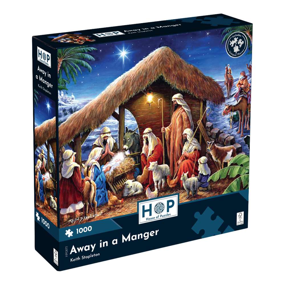 The House of Puzzles Away in a Manger 1000 Piece Puzzle - Christmas Jigsaw