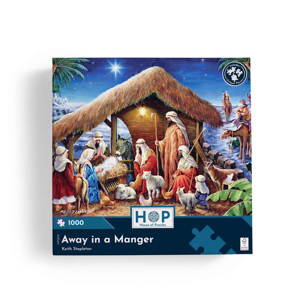 The House of Puzzles Away in a Manger 1000 Piece Puzzle - Christmas Jigsaw