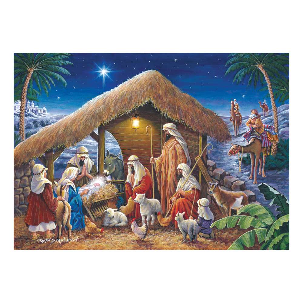The House of Puzzles Away in a Manger 1000 Piece Puzzle - Christmas Jigsaw