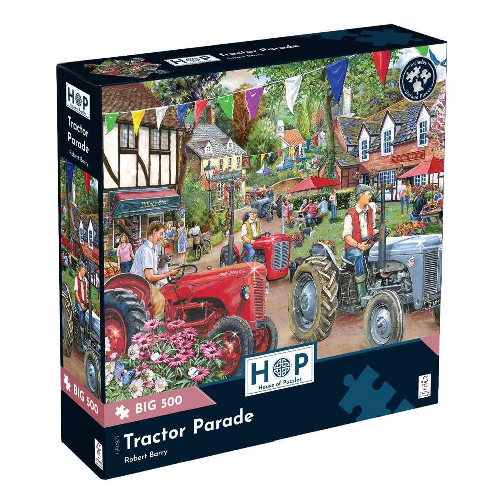 The House of Puzzles Tractor Parade BIG 500 Puzzle - Large Piece Scenic Jigsaw