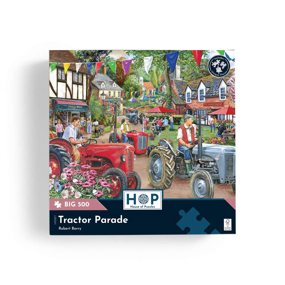 The House of Puzzles Tractor Parade BIG 500 Puzzle - Large Piece Scenic Jigsaw