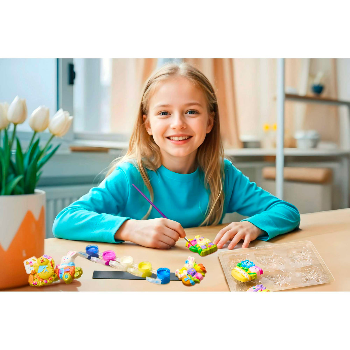 4M Mould & Paint Happy Easter- Clay Magnet Making Kit for Kids, Spring Craft Set