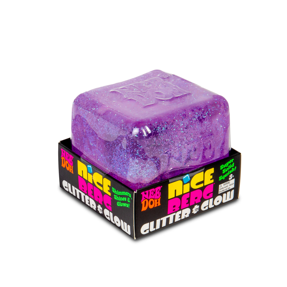NeeDoh Niceberg Glitter & Glow Super Solid Squish Large Cube Fidget Toy