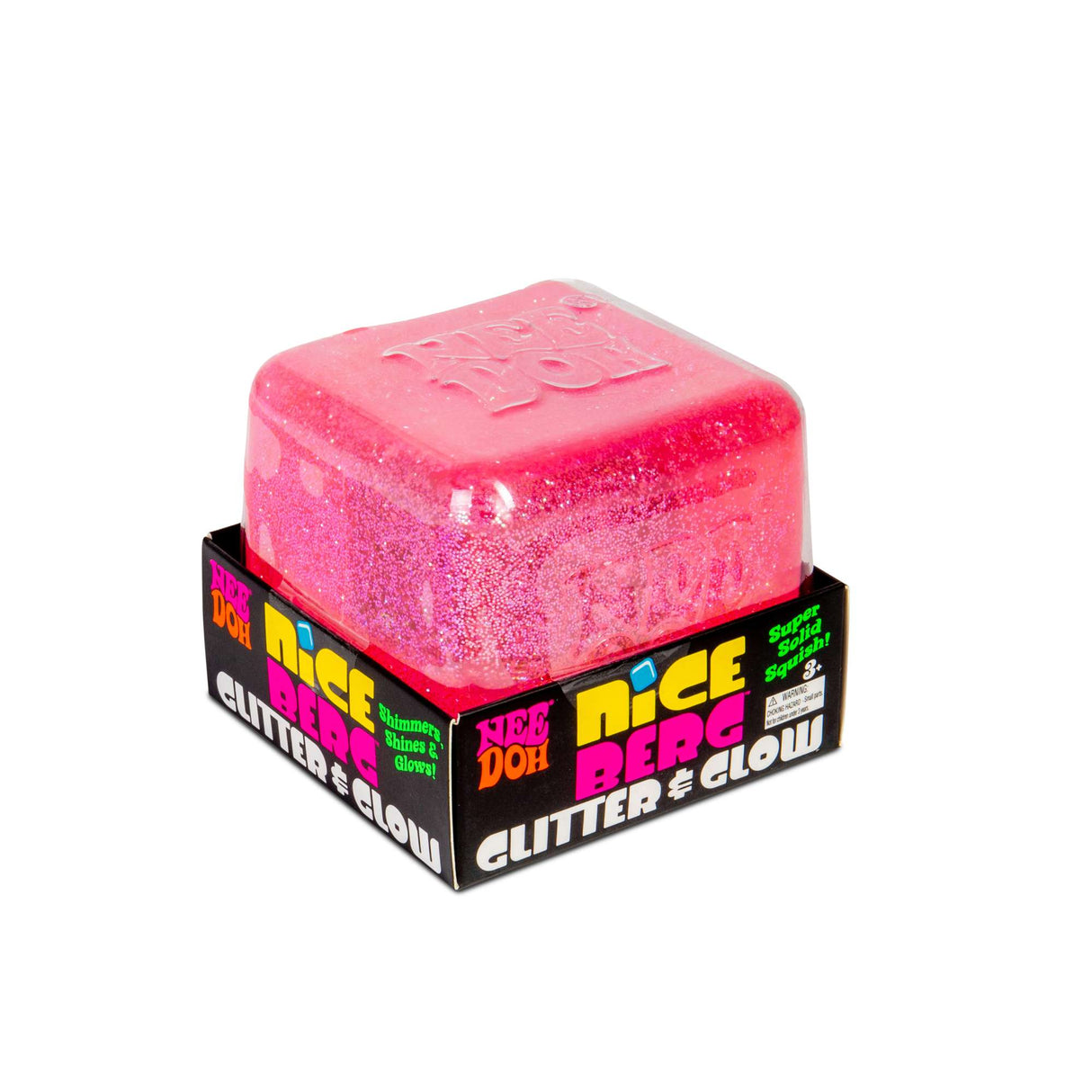 NeeDoh Nice Berg Glitter & Glow Squishy Toy Cube, Big Glow in the Dark Fidget