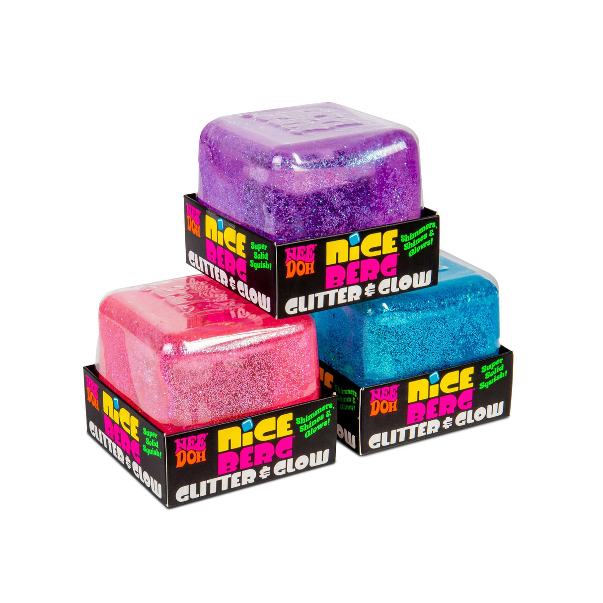 NeeDoh Nice Berg Glitter & Glow Squishy Toy Cube, Big Glow in the Dark Fidget