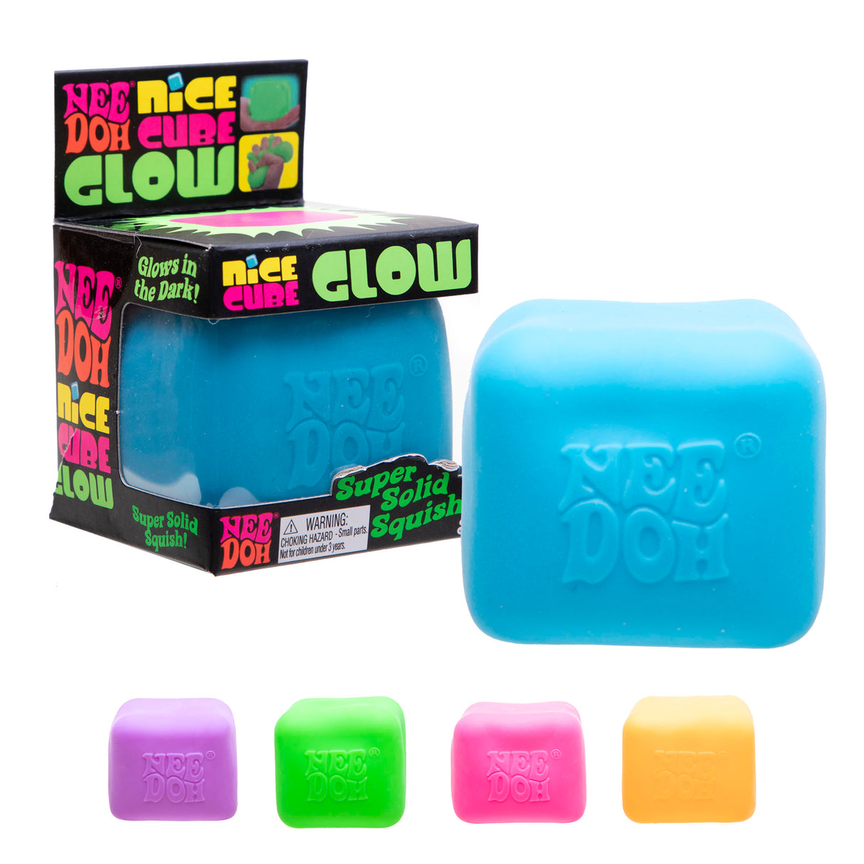 NeeDoh Nice Cube Glow Super Solid Squish Glow in the Dark Fidget Toy