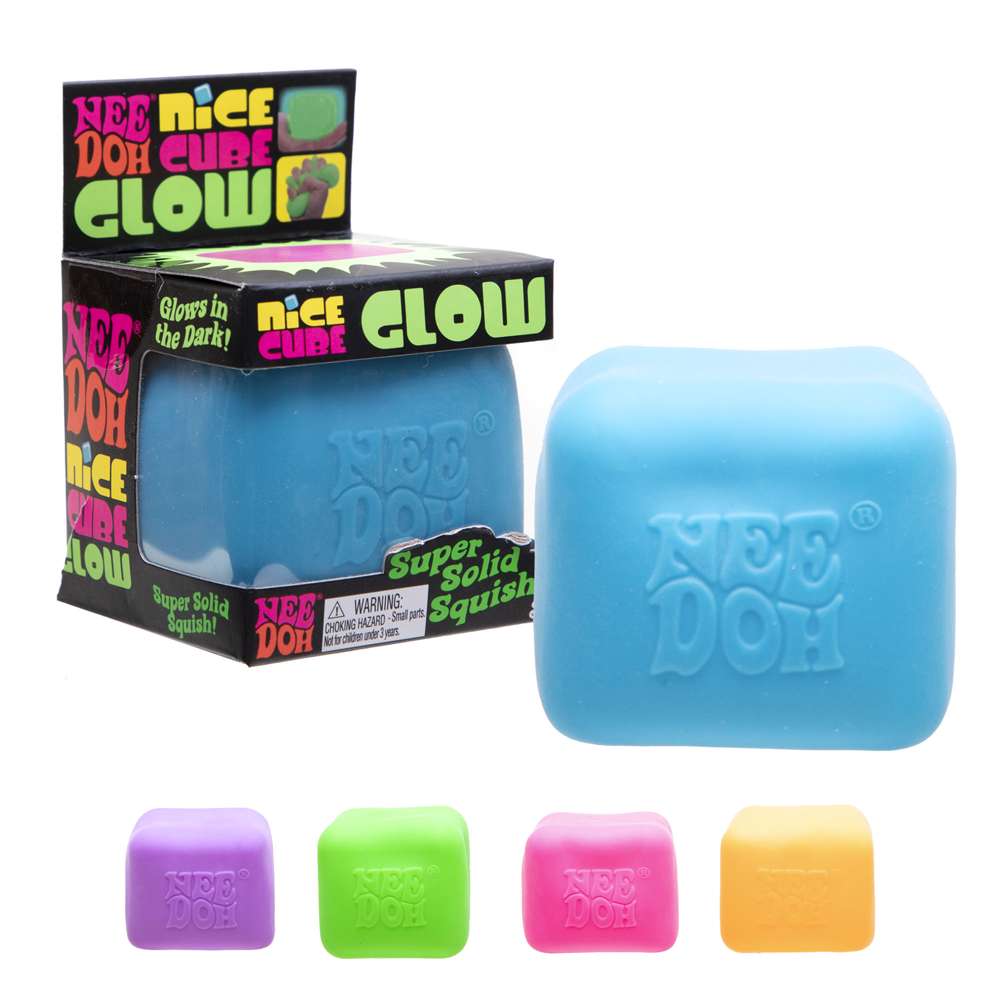 NeeDoh Nice Cube Glow Super Solid Squish Glow in the Dark Fidget Toy