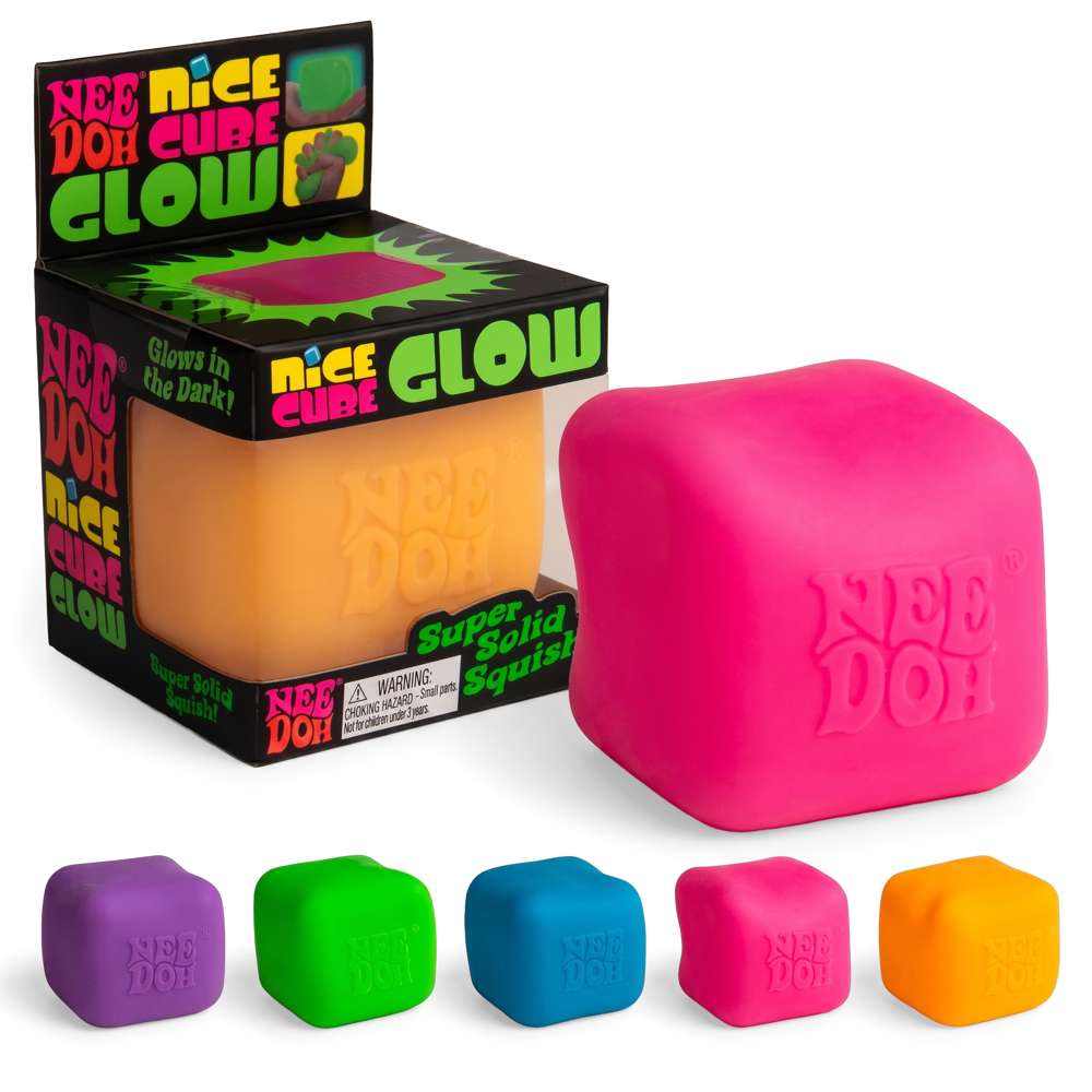 NeeDoh Nice Cube Glow Super Solid Squish Glow in the Dark Fidget Toy