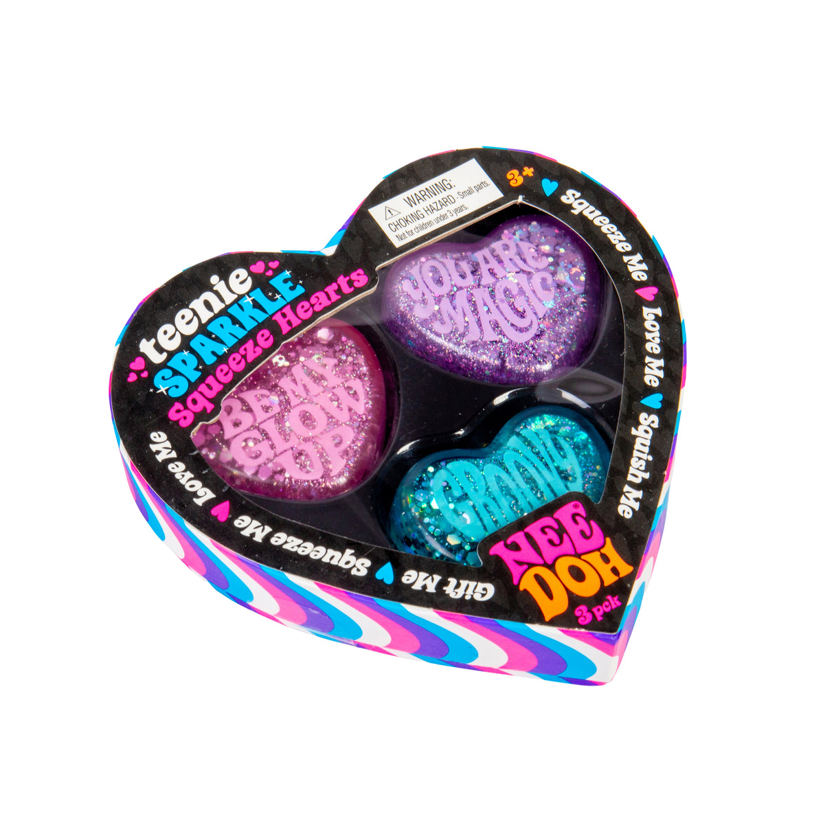 NeeDoh Teenie Sparkle Hearts- Pack of 3 Small Sparkly Heart Squishy Fidget Toys