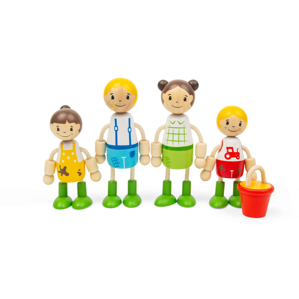 Tidlo Farmer Family Dolls- Wooden Doll Set for Kids' Pretend Play Farm